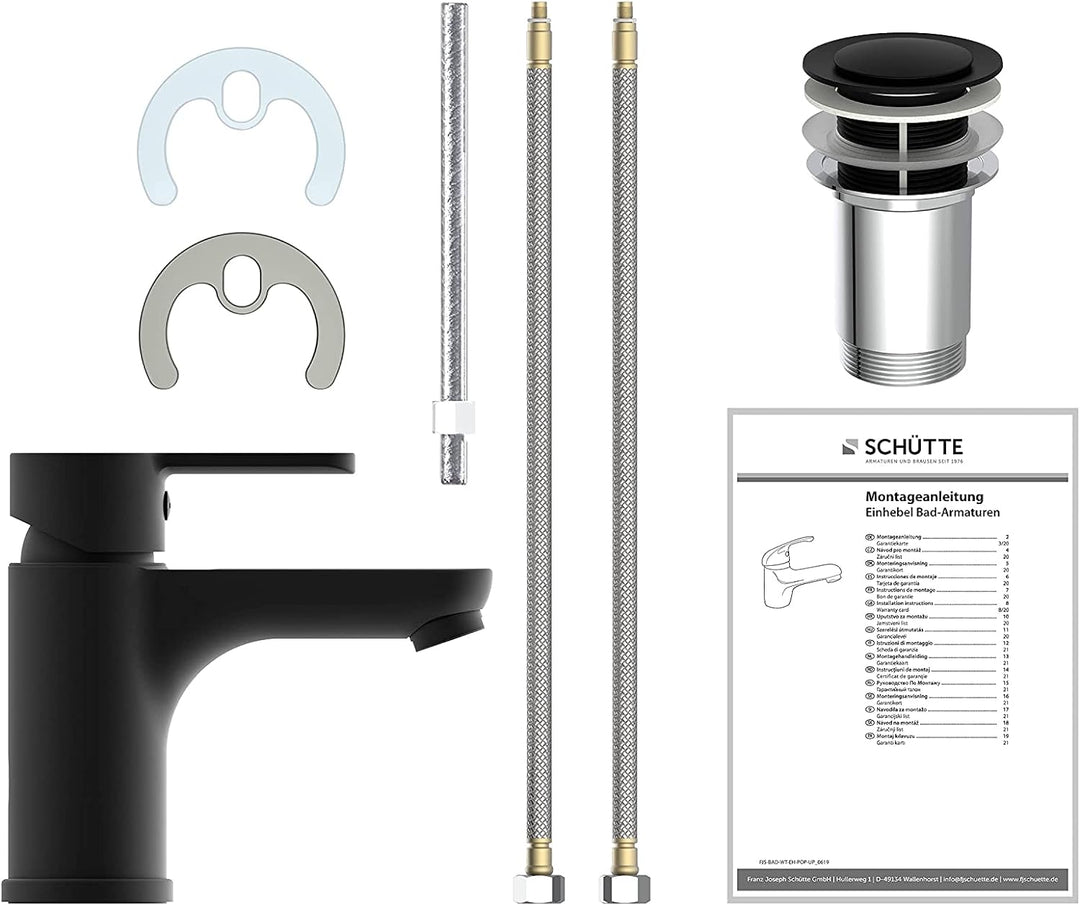 SCHÜTTE 44106 DENVER Waschtischarmatur, Mischbatterie mit Pop-Up Ventil, Einhebelmischer Badezimmer,