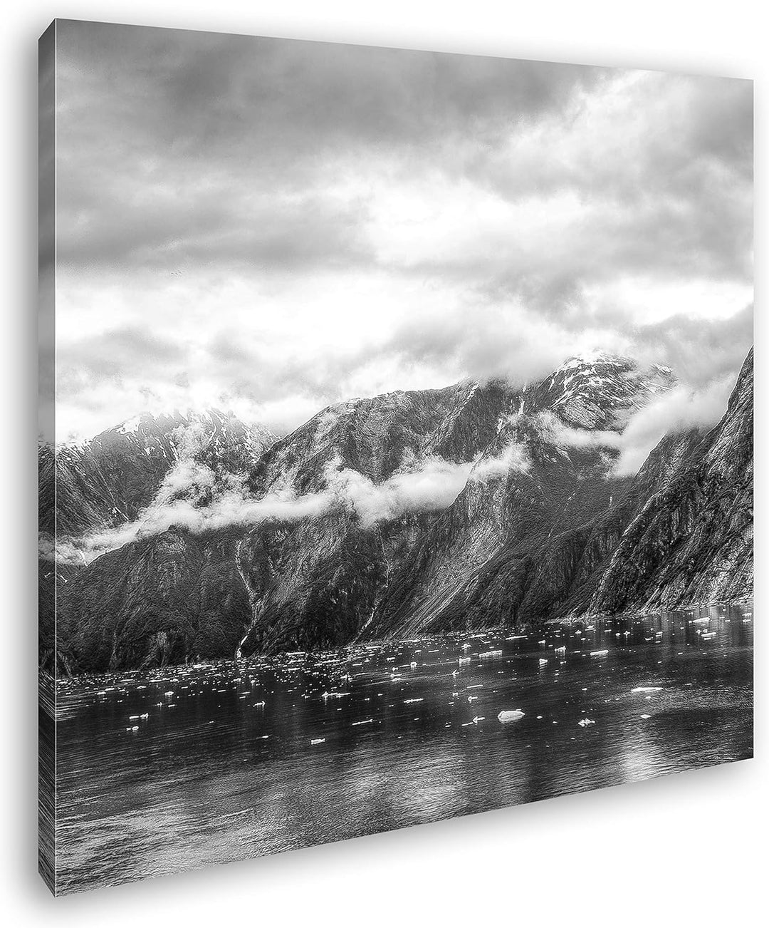 deyoli Tracy Arm Fjord bewölkt in Alaska im Format: 70x70 Effekt: Schwarz&Weiss als Leinwandbild, Mo