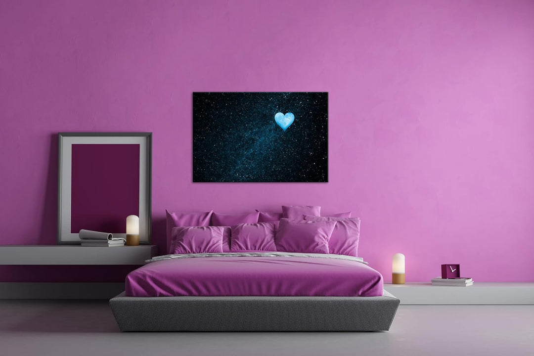 deyoli Mond als Herzform Format 80x60 Effekt: Monocrome Blau als Leinwandbild, Motiv fertig gerahmt
