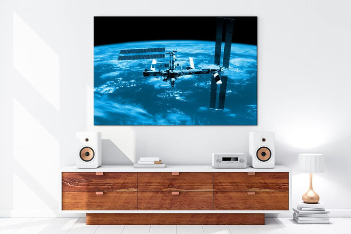deyoli riesige Raumstation im Weltall Format 100x70 Effekt: Monocrome Blau als Leinwandbild, Motiv f