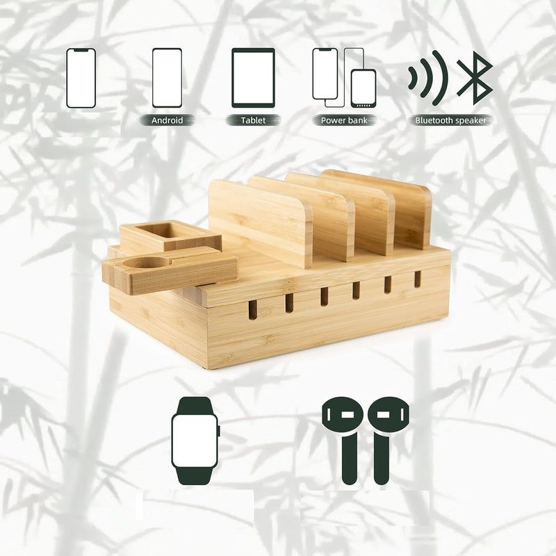 YOJA Ladestation für mehrere Geräte, Bambus, YOJA 5-Port-USB-Multi-Ladestation, Holz für Handy, Tabl
