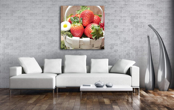 deyoli reife Erdbeeren Format: 70x70 als Leinwand, Motiv fertig gerahmt auf Echtholzrahmen, Hochwert