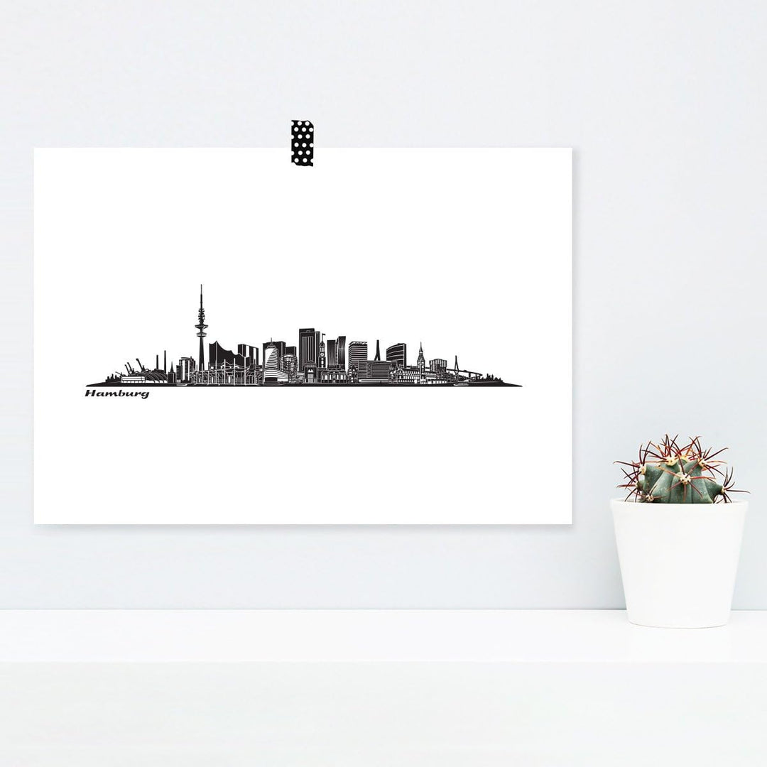 JUNIWORDS Poster mit/ohne Holzrahmen, Wähle ein Motiv, Skyline Hamburg, Wähle eine Grösse, 60 x 90 c