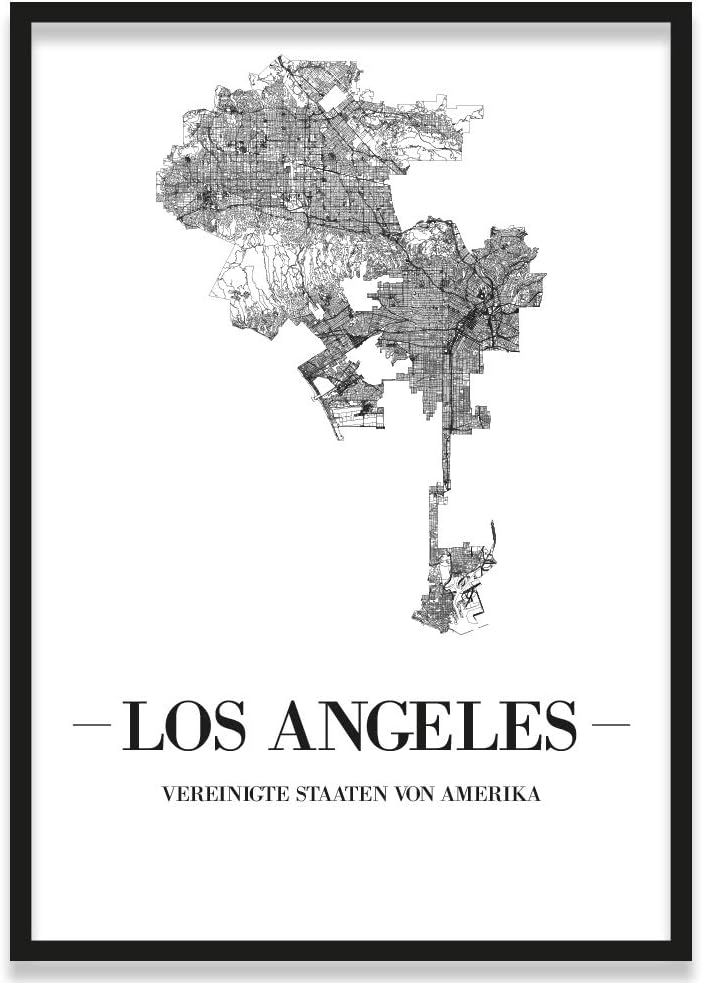 JUNIWORDS Stadtposter, Los Angeles, Wähle eine Grösse, 21 x 30 cm, Poster mit Rahmen, Schrift A, Wei