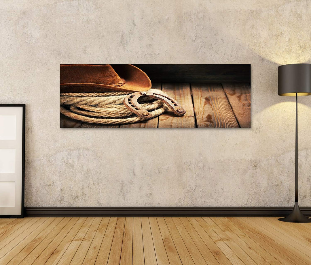 islandburner Bild auf Leinwand Cowboy Wandbild Poster Kunstdruck Bilder Format: 120x40cm - Panorama,