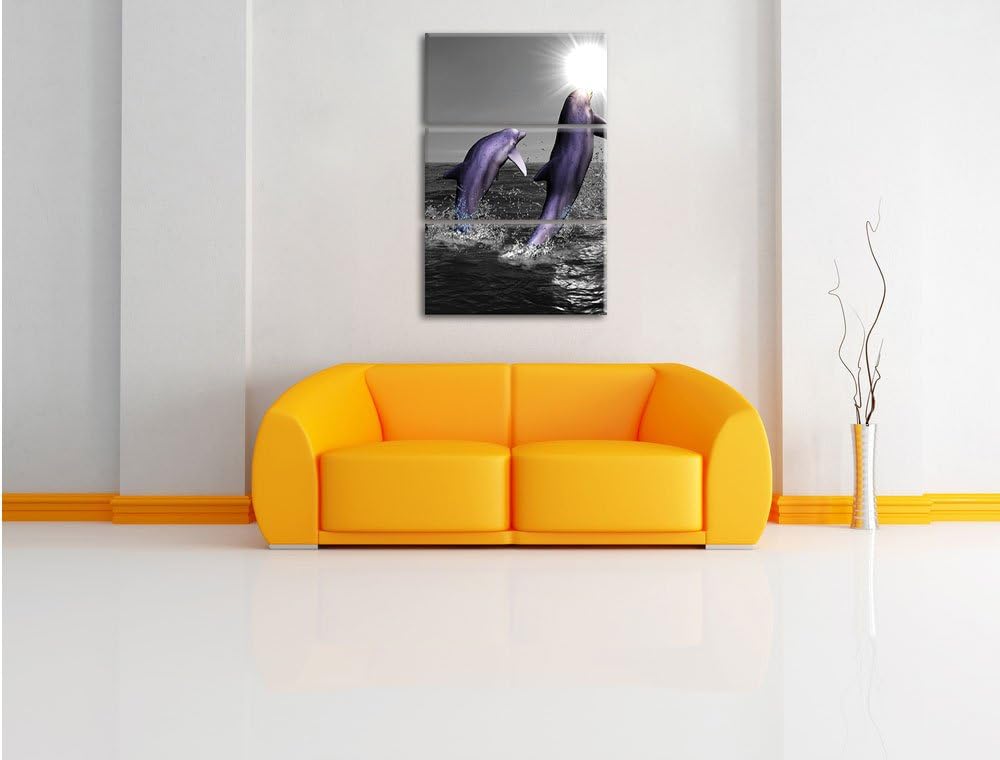 Fröhliche Delfine springen im Meer 3-Teiler Leinwandbild 120x80 Bild auf Leinwand
