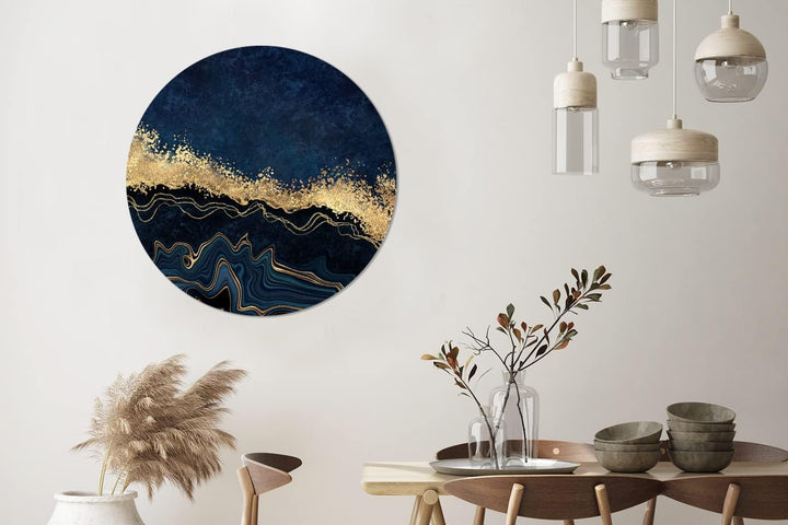 MuchoWow Wandbild Rund Wanddeko Deko Wohnzimmer Bilder 90x90 cm Marmor - Textur - Gold - Illustratio