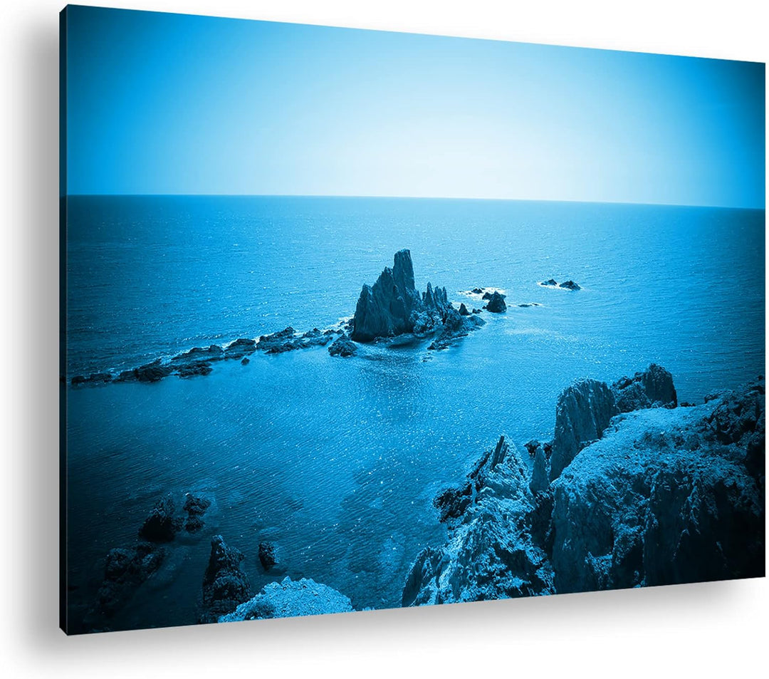 deyoli Riff in Spanien Format 80x60 Effekt: Monocrome Blau als Leinwandbild, Motiv fertig gerahmt au