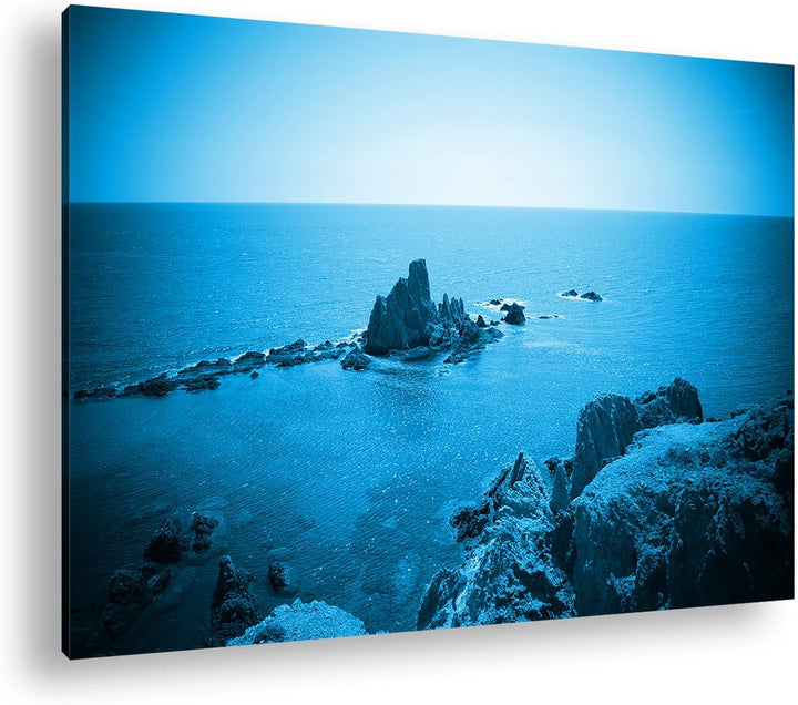 deyoli Riff in Spanien Format 80x60 Effekt: Monocrome Blau als Leinwandbild, Motiv fertig gerahmt au