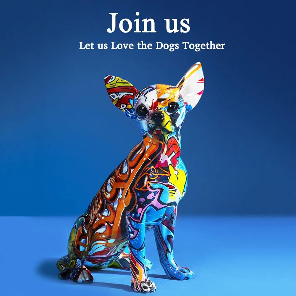Chihuahua-Hundestatue aus Harz – Heimdekoration, bunte Chihuahua-Hundestatue, bunte Graffiti-Chihuah