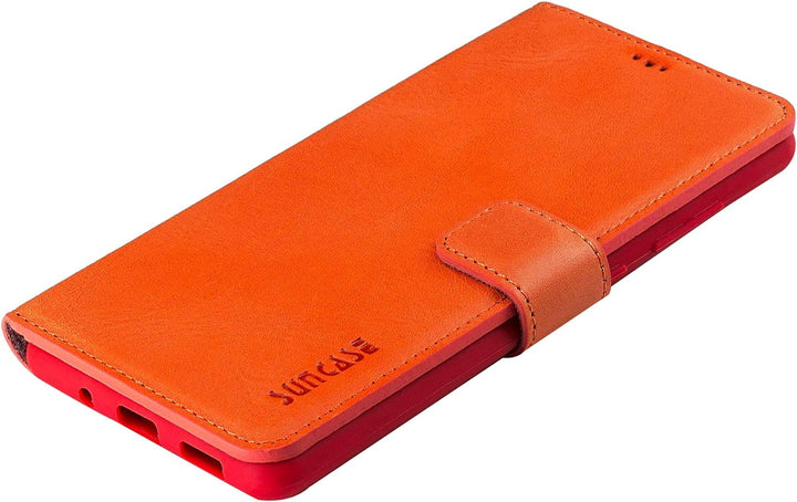 Suncase Book-Style Hülle kompatibel mit Samsung Galaxy S20 FE Leder Tasche (Slim-Fit) Lederhülle Han