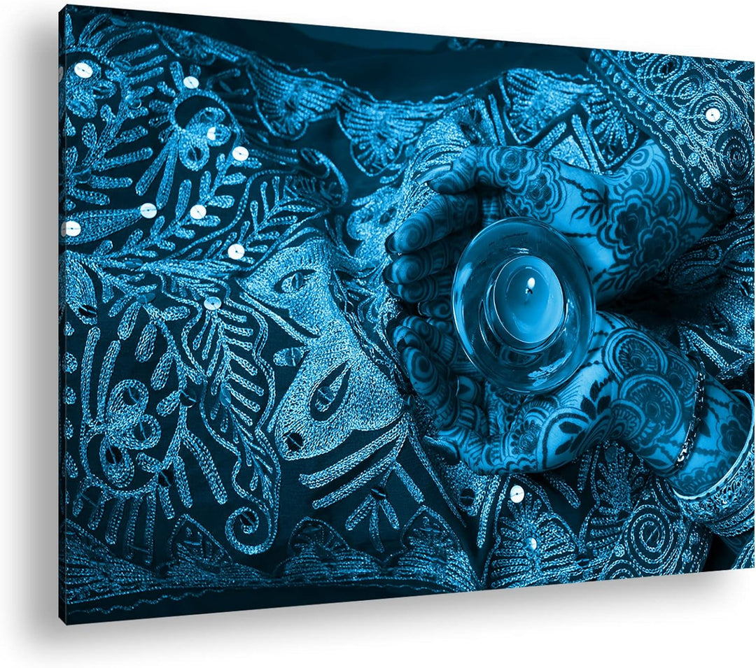 deyoli religiöse Körperbemalung Format: 80x60 Effekt: Monocrome Blau als Leinwand, Motiv fertig gera