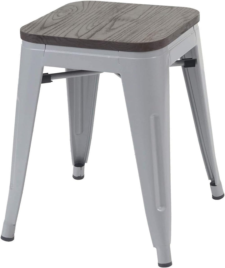 2er-Set Hocker HWC-A73 inkl. Holz-Sitzfläche, Metallhocker Sitzhocker, Metall Industriedesign stapel