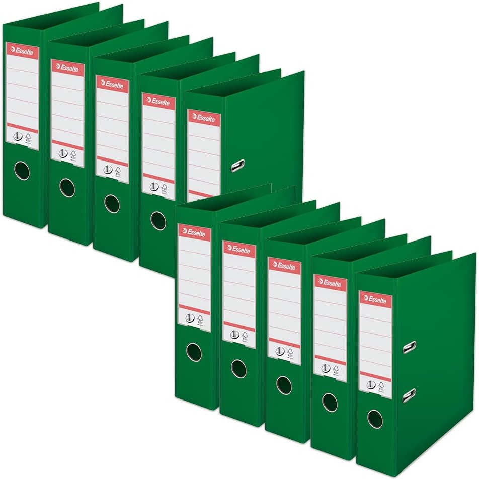 Esselte Ordner breit, DIN A4, 10er Pack, 7,5 cm Rückenbreite, Kunststoff-Ordner, Grün, Vivida, 81136