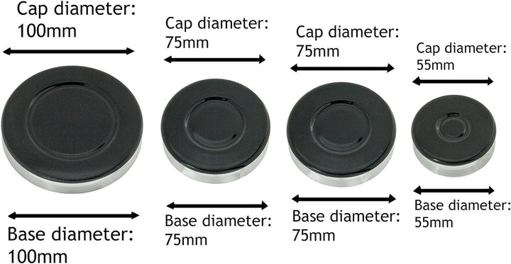 Spares2go Brennerkopf und Kappe für Zanussi-Gasherde (1 x Klein, 2 x Mittel, 1 x Gross)