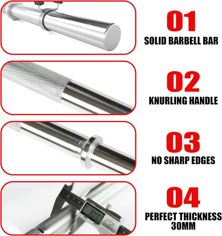 wuuhoo® Langhantelstange John - 200cm / 180 cm / 160 cm / 150 cm / 120 cm, 30mm, Stahl verchromte Ha