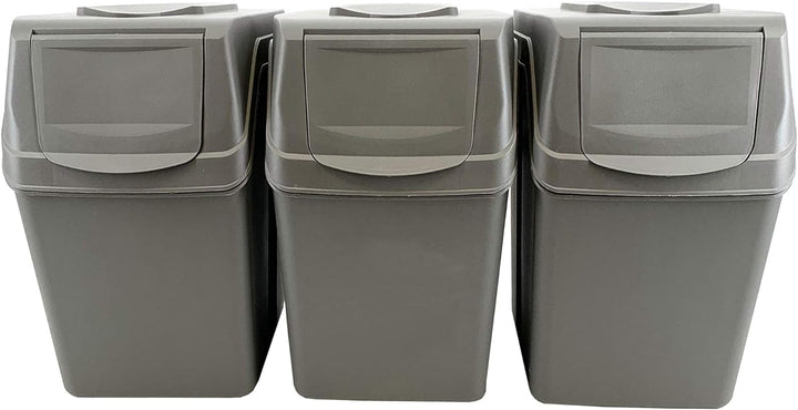 Set de 3 cubos de basura KEDEN SORTIBOX para reciclado, gris, volumen 3x25L