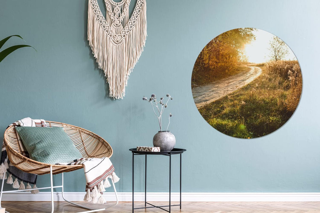 MuchoWow Wandbild Rund Wanddeko Deko Wohnzimmer Bilder 90x90 cm Weg - Natur - Baum, 90x90 cm