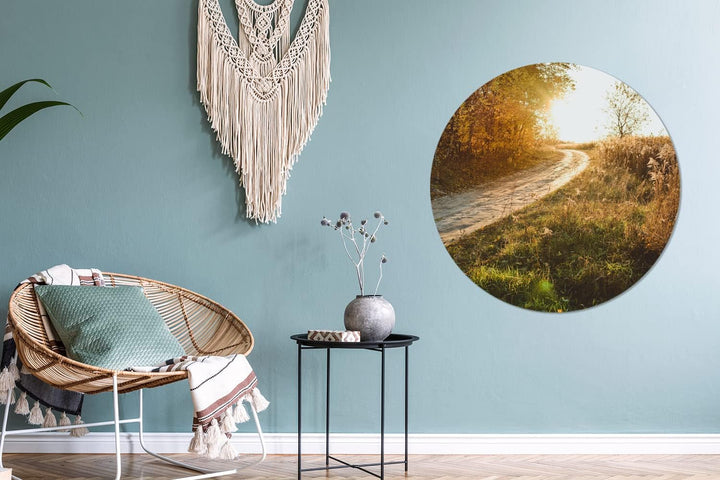 MuchoWow Wandbild Rund Wanddeko Deko Wohnzimmer Bilder 90x90 cm Weg - Natur - Baum, 90x90 cm