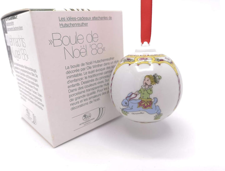 Hutschenreuther Weihnachtskugel 1988 Kinder-Karussell, mit Originalverpackung, Porzellankugel Kugel