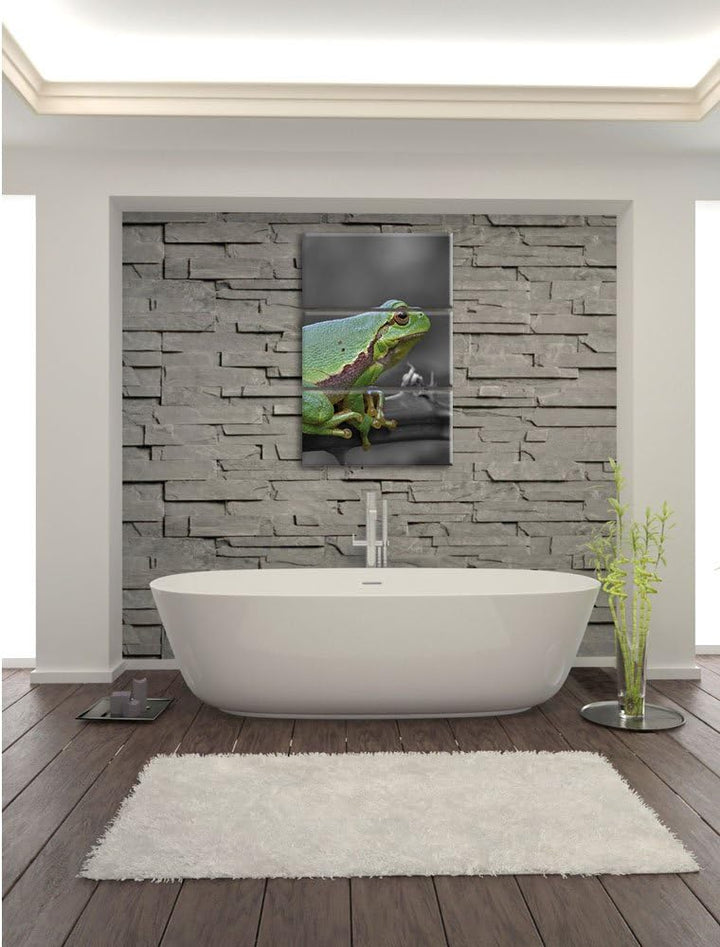 Pixxprint winziger Frosch auf Dornenast als Leinwandbild/Grösse: 3 Teilig (120x80) / Wandbild/Kunstd