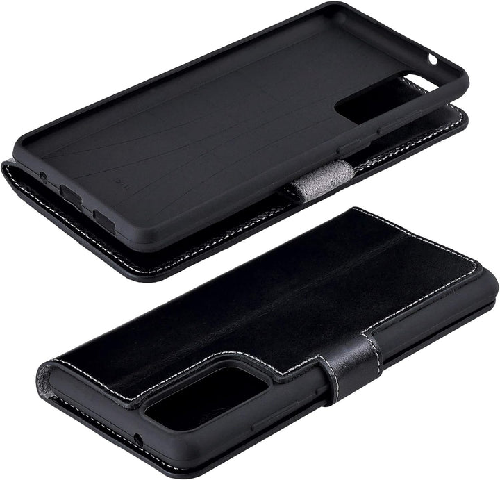 Suncase Book-Style Hülle kompatibel mit Xiaomi Mi 10T Pro 5G Leder Tasche (Slim-Fit) Lederhülle Hand