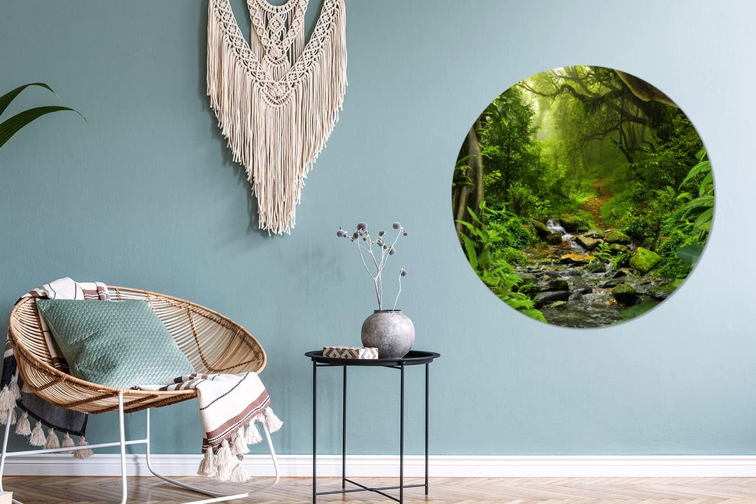 MuchoWow Wandbild Rund Wanddeko Deko Wohnzimmer Bilder 90x90 cm Natur - Wasser - Dschungel - Wald -