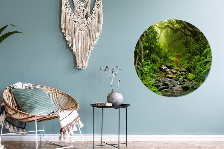 MuchoWow Wandbild Rund Wanddeko Deko Wohnzimmer Bilder 90x90 cm Natur - Wasser - Dschungel - Wald -