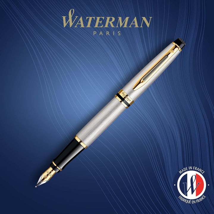 Waterman Expert Füller , Edelstahl mit Zierteile aus 23 K Gold , Füllfederhalter mit feiner Feder ,