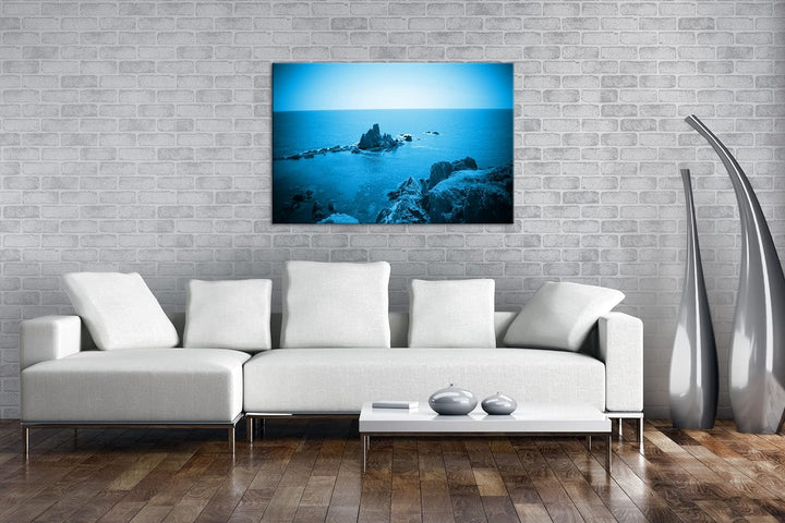 deyoli Riff in Spanien Format 80x60 Effekt: Monocrome Blau als Leinwandbild, Motiv fertig gerahmt au