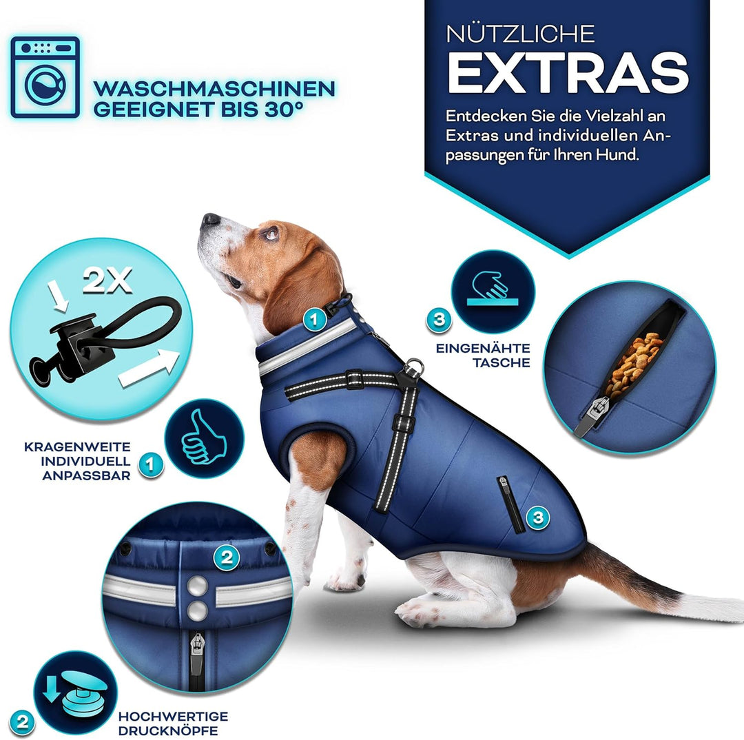TRESKOยฎ Hundejacke Winter mit Reflektoren inkl. 15 Stรผck Kotbeutel + Spender | Hunderegenmantel wass
