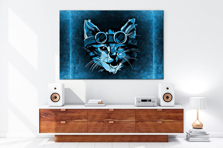 deyoli süsse Katze mit einer Brille Format 80x60 Effekt: Monocrome Blau als Leinwandbild, Motiv fert