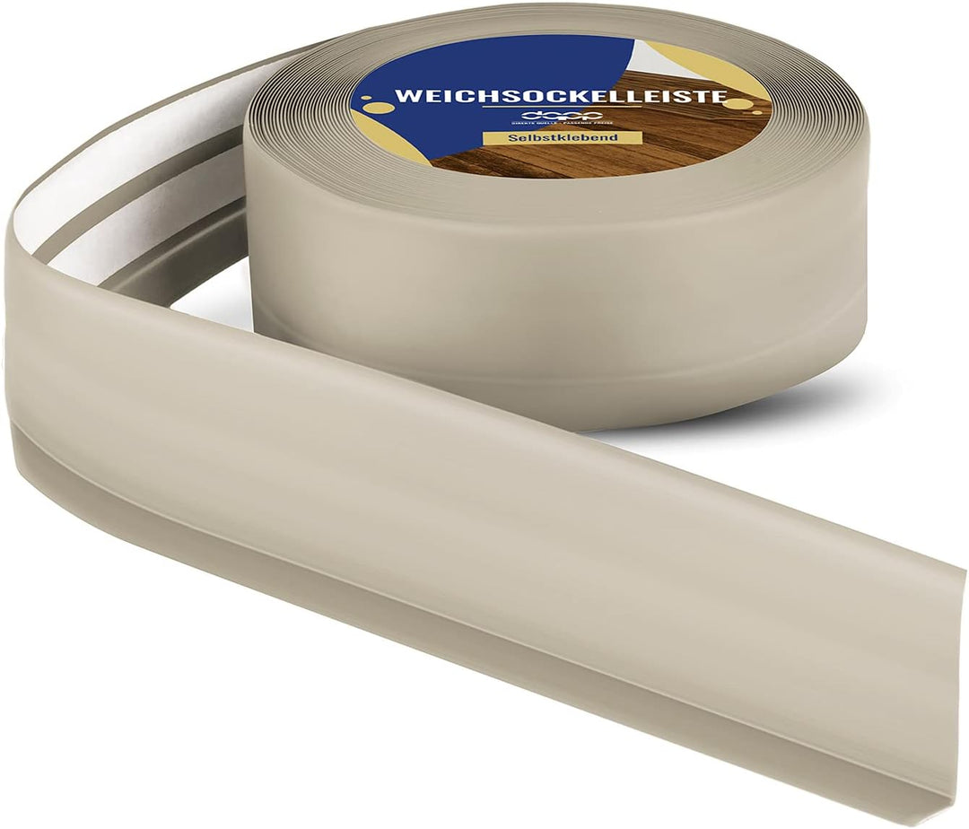 DQ-PP WEICHSOCKELLEISTE | 20m | beige | 50x15mm | PVC | selbstklebend | Knickwinkel Fussleisten Gumm
