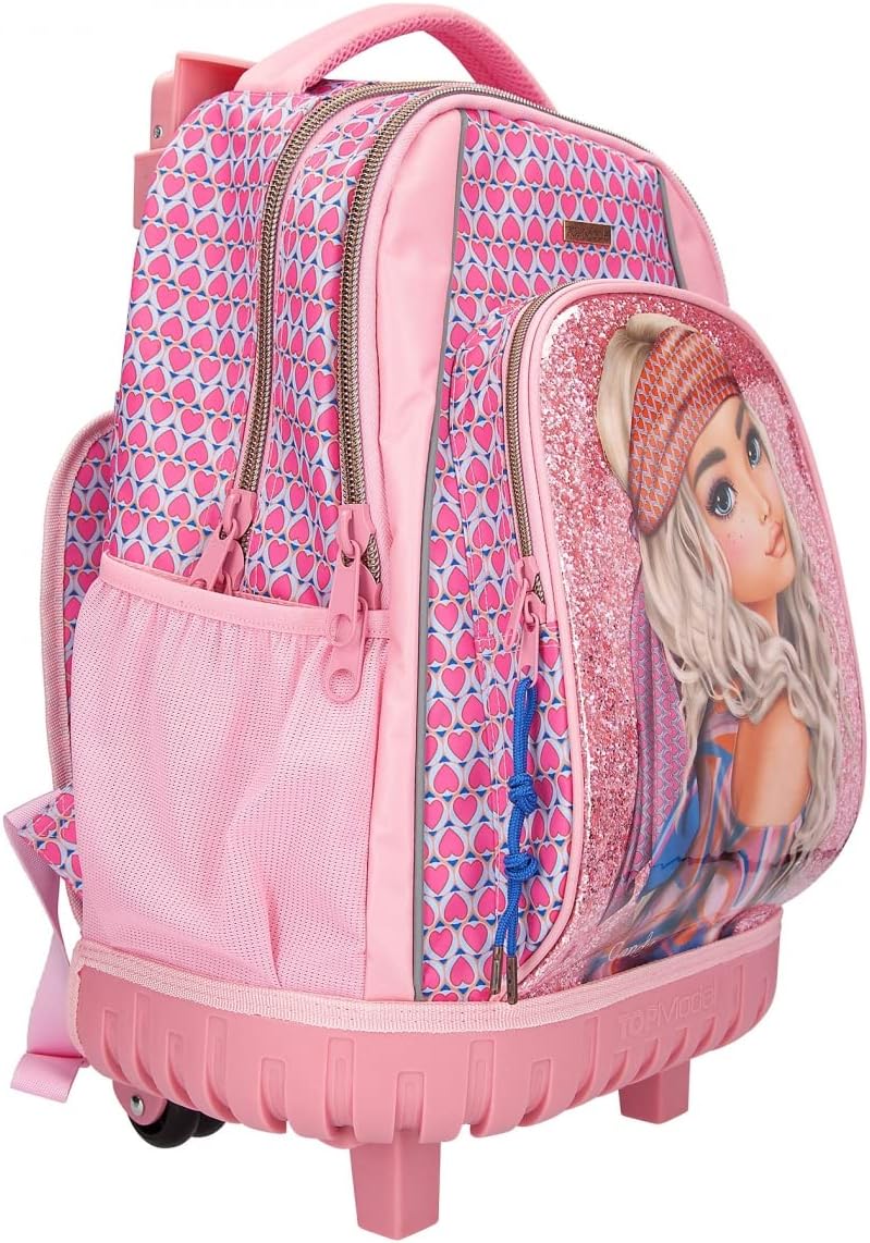 Depesche 11991 TOPModel Seventies - Schulrucksack mit Glitzer, Model-Motiv und coolem Herz-Muster, T