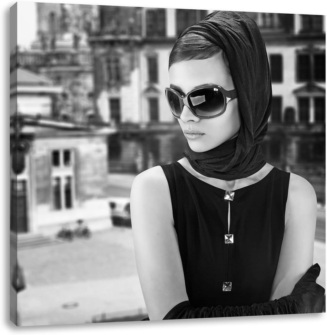 Audrey in Paris, Format: 70x70 auf Leinwand, XXL riesige Bilder fertig gerahmt mit Keilrahmen, Kunst