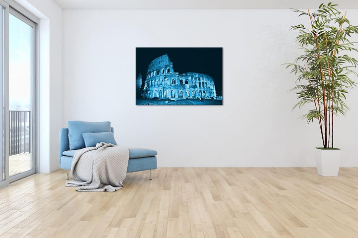 deyoli Kolosseum in Rom Format: 80x60 Effekt: Monocrome Blau als Leinwand, Motiv fertig gerahmt auf