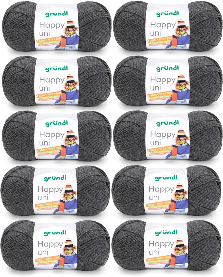 Gründl Happy uni (Strick- und Häkelgarn mit wollartigem Charakter aus 100 % Polyacryl, Anti-Pilling,
