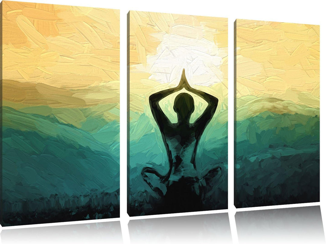 Pixxprint Yoga und Meditation als Leinwandbild/Grösse: 3 Teilig (120x80 cm) cm/Wandbild/Kunstdruck/f