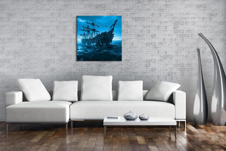 deyoli riesiges Segelschiff bei Nacht Format: 70x70 Effekt: Monocrome Blau als Leinwandbild, Motiv f