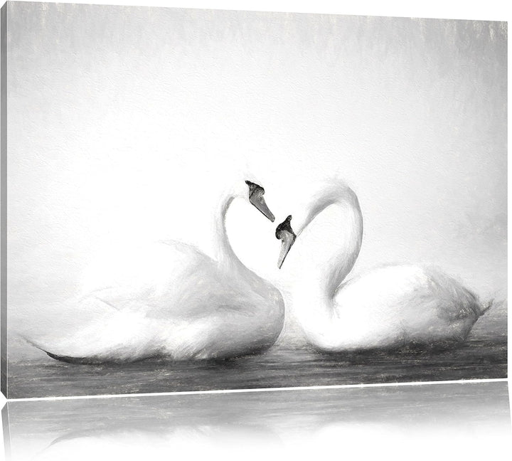 Pixxprint Zwei Schwäne auf dem Wasser Kunst / 100x70cm Leinwandbild bespannt auf Holzrahmen/Wandbild