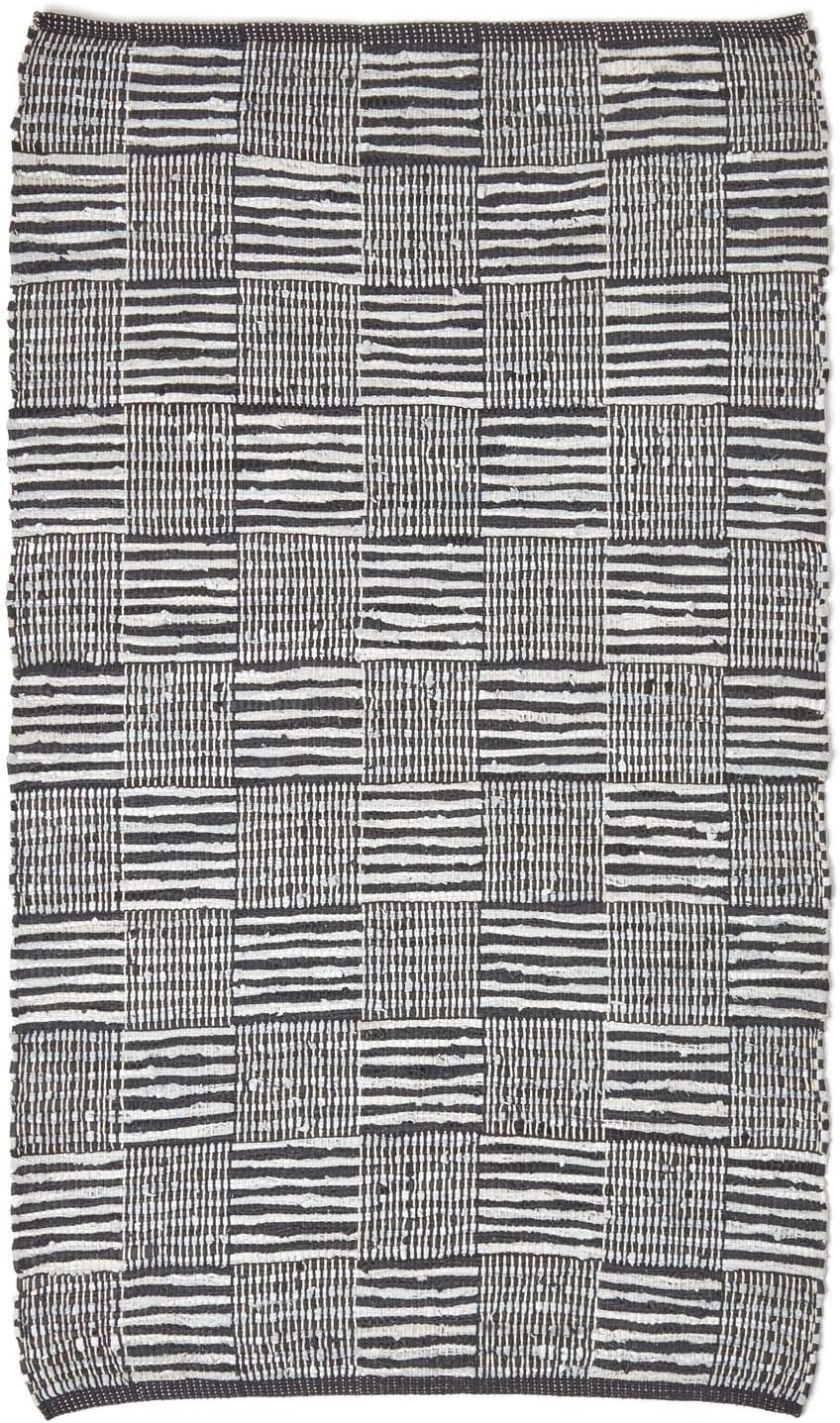 Homescapes Teppich aus 100% recyceltem Leder mit quadratischem Muster, 150 x 240 cm, schwarz-weiss,