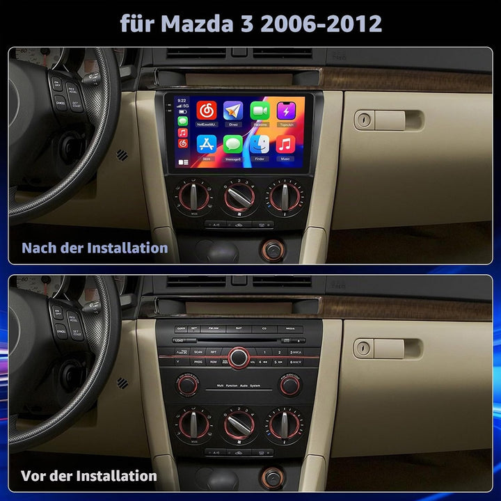Hikity 4+128G 9" Android Autoradio für Mazda 3 2006-2012 Wireless CarPlay | Incell Touchscreen GPS N