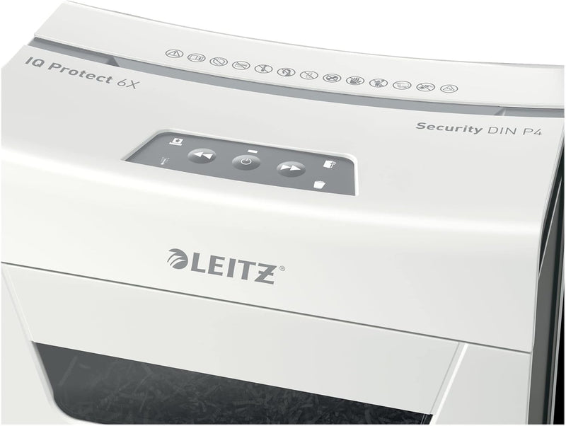 Leitz IQ 6X Premium Aktenvernichter P4 fürs Büro und Zuhause, Partikelschnitt, 7-6 Blatt (70-80 g/m²