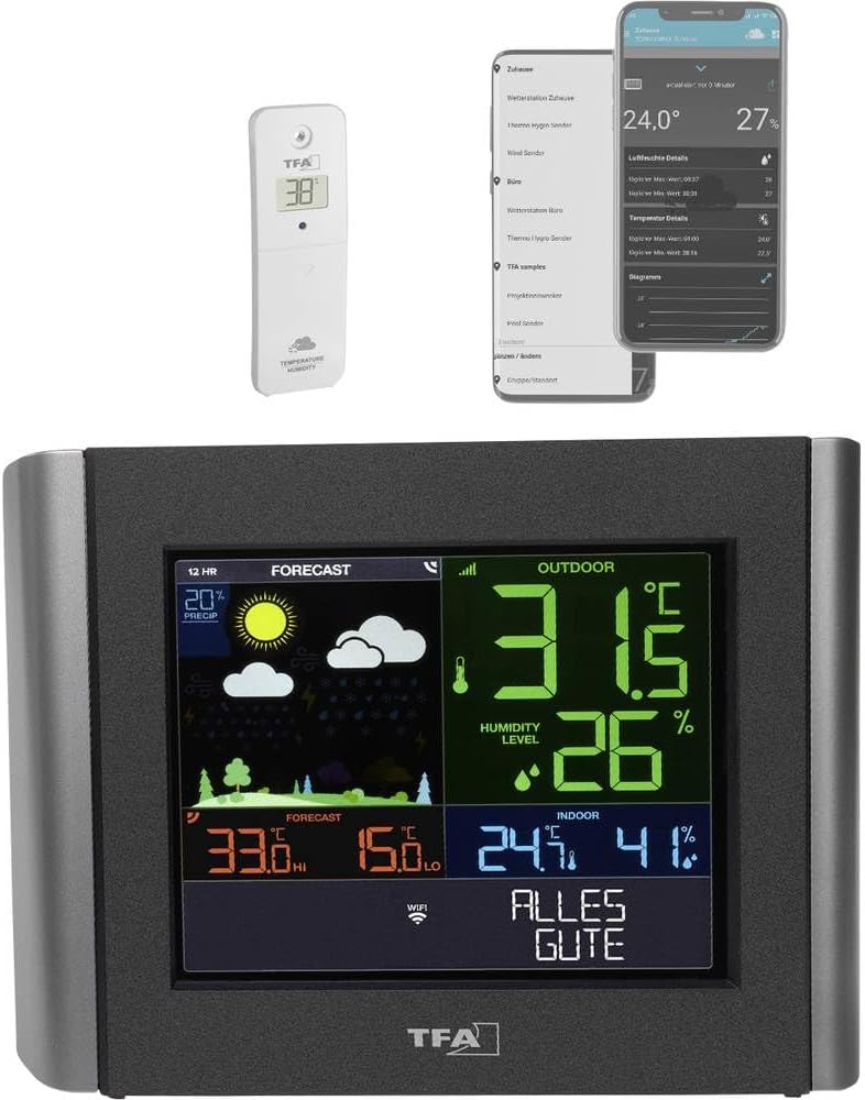 TFA Dostmann WLAN Wetterstation Meteo, 35.8000.01, Profi-Wettervorhersage, kostenlose View App, eins