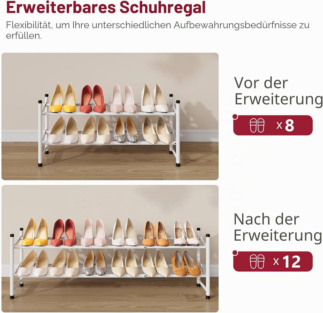Tajsoon 2-stöckiges, Ausziehbares Schuhregal, 71–104 cm Verstellbar und Stapelbar, Schuhablage aus M