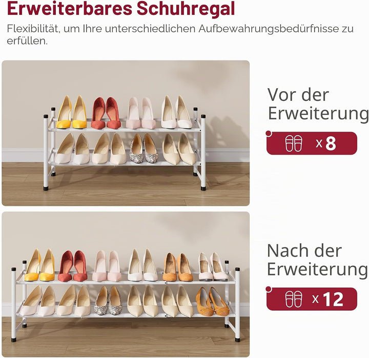 Tajsoon 2-stöckiges, Ausziehbares Schuhregal, 71–104 cm Verstellbar und Stapelbar, Schuhablage aus M