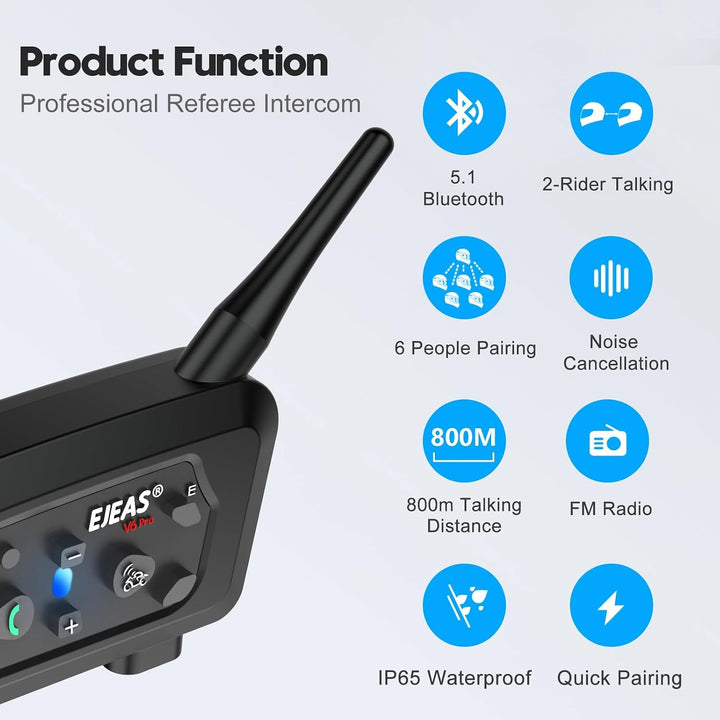 V6C Fusball Schiedsrichter Headset Intercom, Bluetooth Kommunikationssystem für 2 bis zu 6 Personen