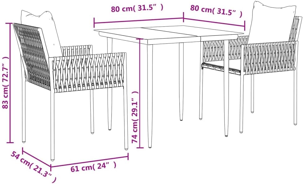 Festnight Poly Rattan Sitzgruppe Gartenmöbel Set mit Kissen Garten Essgruppe 2 Personen Gartenmöbel