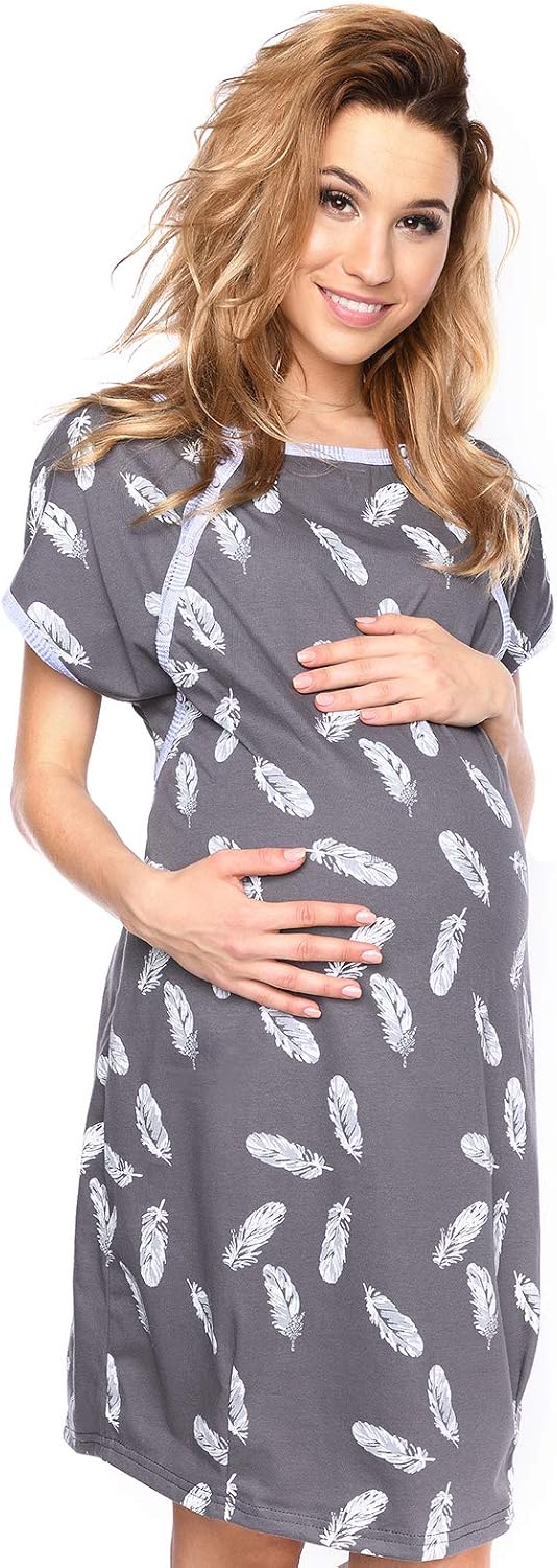 MijaCulture 3 in1 Geburtskleid Stillnachthemd Umstandsnachthemd 4123 XXL Graphite / mit Federn, XXL