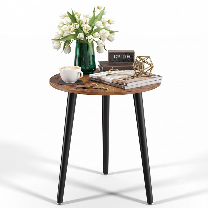 APICIZON Beistelltisch Rund Holz - Klein, Skandinavischer Stil, Vintage Braun, 42x42x51CM, Einfacher